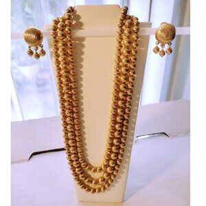 Sarah Coventry Necklace Earrings 60s "Golden Wardrobe" Vintage Set Metal Beads